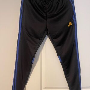 Adidas mens Black Joggers with Blue Stripes